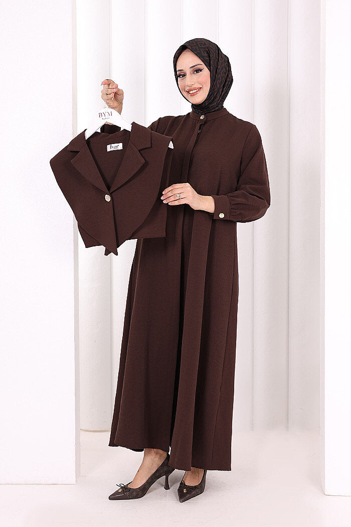 Removable-Collar Modest Dress 7066 Brown