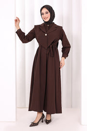 Removable-Collar Modest Dress 7066 Brown view 2
