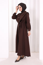 Removable-Collar Modest Dress 7066 Brown view 3