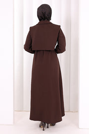 Removable-Collar Modest Dress 7066 Brown view 4
