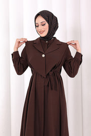 Removable-Collar Modest Dress 7066 Brown view 5