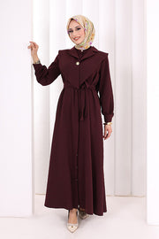 Removable-Collar Modest Dress 7066 Plum view 2