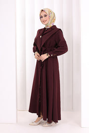 Removable-Collar Modest Dress 7066 Plum view 3
