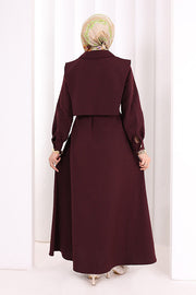 Removable-Collar Modest Dress 7066 Plum view 4