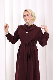 Removable-Collar Modest Dress 7066 Plum view 5