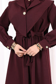 Removable-Collar Modest Dress 7066 Plum view 6