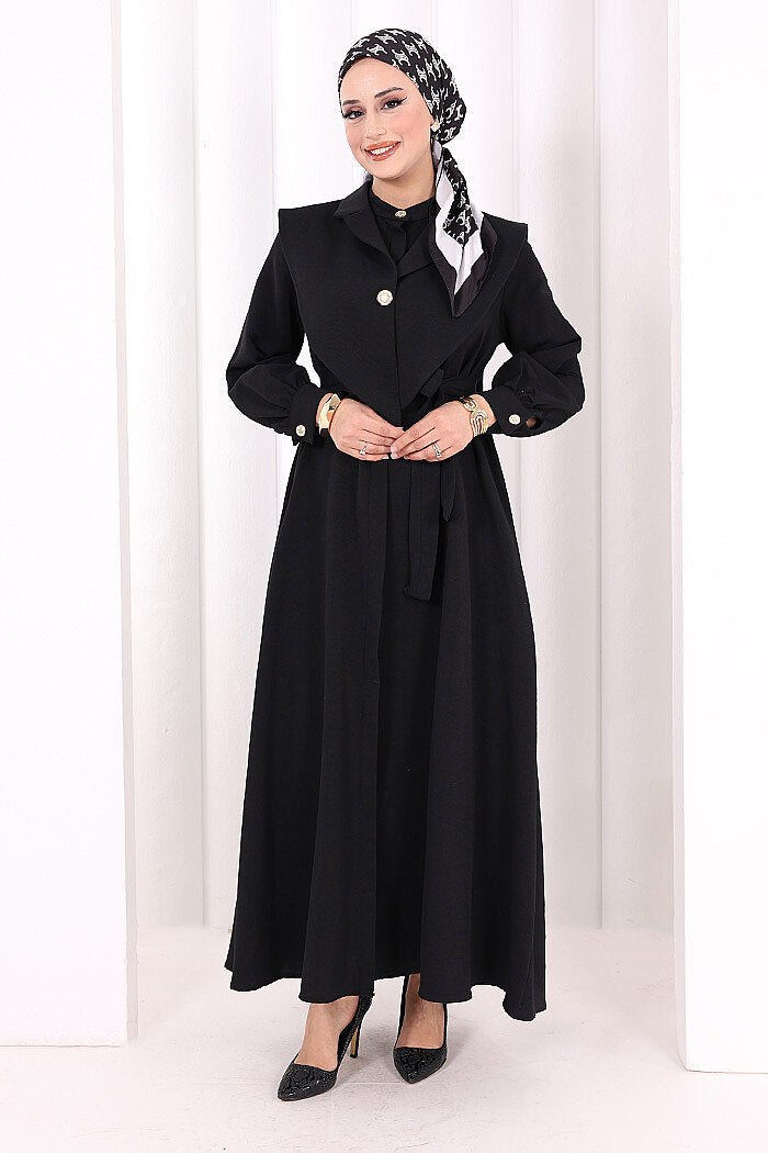 Removable-Collar Modest Dress 7066 Black