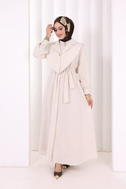 Removable-Collar Modest Dress 7066 Stone view 2