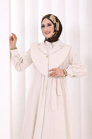 Removable-Collar Modest Dress 7066 Stone view 5
