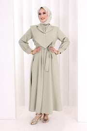 Removable-Collar Modest Dress 7066 Olive Green view 2