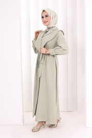 Removable-Collar Modest Dress 7066 Olive Green view 3