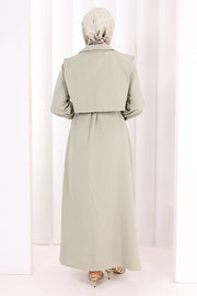 Removable-Collar Modest Dress 7066 Olive Green view 4