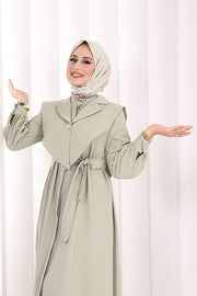 Removable-Collar Modest Dress 7066 Olive Green view 5