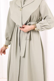 Removable-Collar Modest Dress 7066 Olive Green view 6