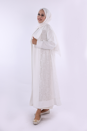 Lace Collar Detail Abaya 7830 Ecru — view 1
