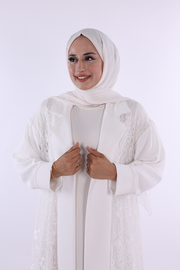 Lace Collar Detail Abaya 7830 Ecru — view 3