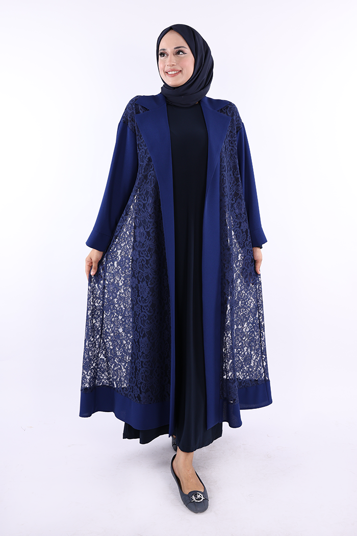 Lace Collar Detail Abaya 7830 Navy — view 1