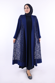 Lace Collar Detail Abaya 7830 Navy — view 1