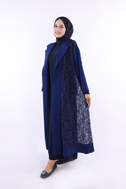 Lace Collar Detail Abaya 7830 Navy — view 2