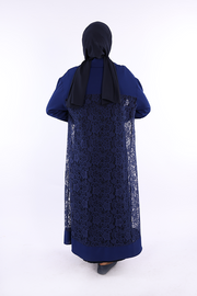 Lace Collar Detail Abaya 7830 Navy — view 3