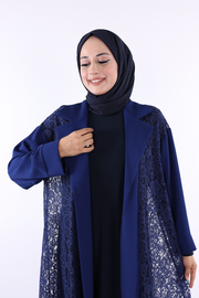 Lace Collar Detail Abaya 7830 Navy — view 4
