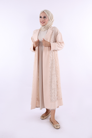 Lace Collar Detail Abaya 7830 Stone — view 1