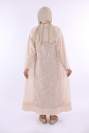 Lace Collar Detail Abaya 7830 Stone — view 3