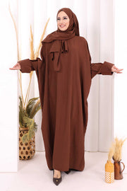 Batwing Modest Dress with Shawl 2398 in Brown, view 1