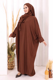 Batwing Modest Dress with Shawl 2398 in Brown, view 2