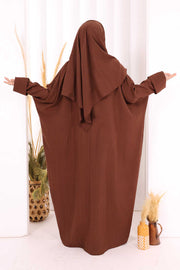 Batwing Modest Dress with Shawl 2398 in Brown, view 3