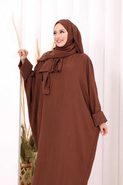 Batwing Modest Dress with Shawl 2398 in Brown, view 4