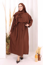 Batwing Modest Dress with Shawl 2398 in Brown, view 5