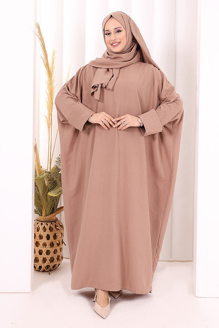 Batwing Modest Dress with Shawl 2398 in Salmon, view 1