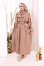 Batwing Modest Dress with Shawl 2398 in Salmon, view 3