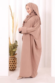 Batwing Modest Dress with Shawl 2398 in Salmon, view 4