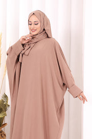 Batwing Modest Dress with Shawl 2398 in Salmon, view 6