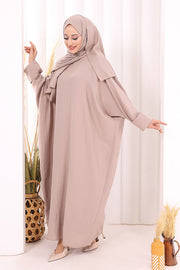 Batwing Modest Dress with Shawl 2398 in Mink, view 2